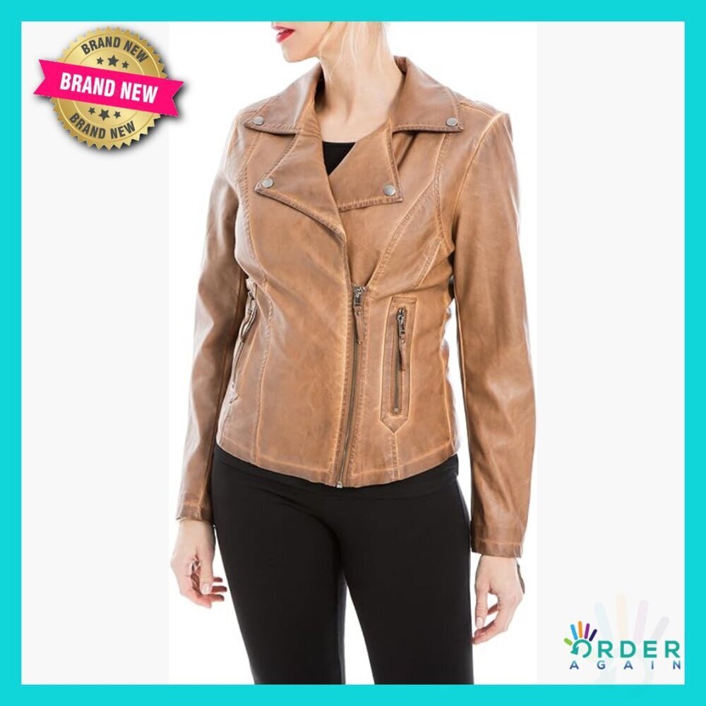 Faux Leather Jacket Aviator Style Long Sleeve Notch Collar Classic Fit